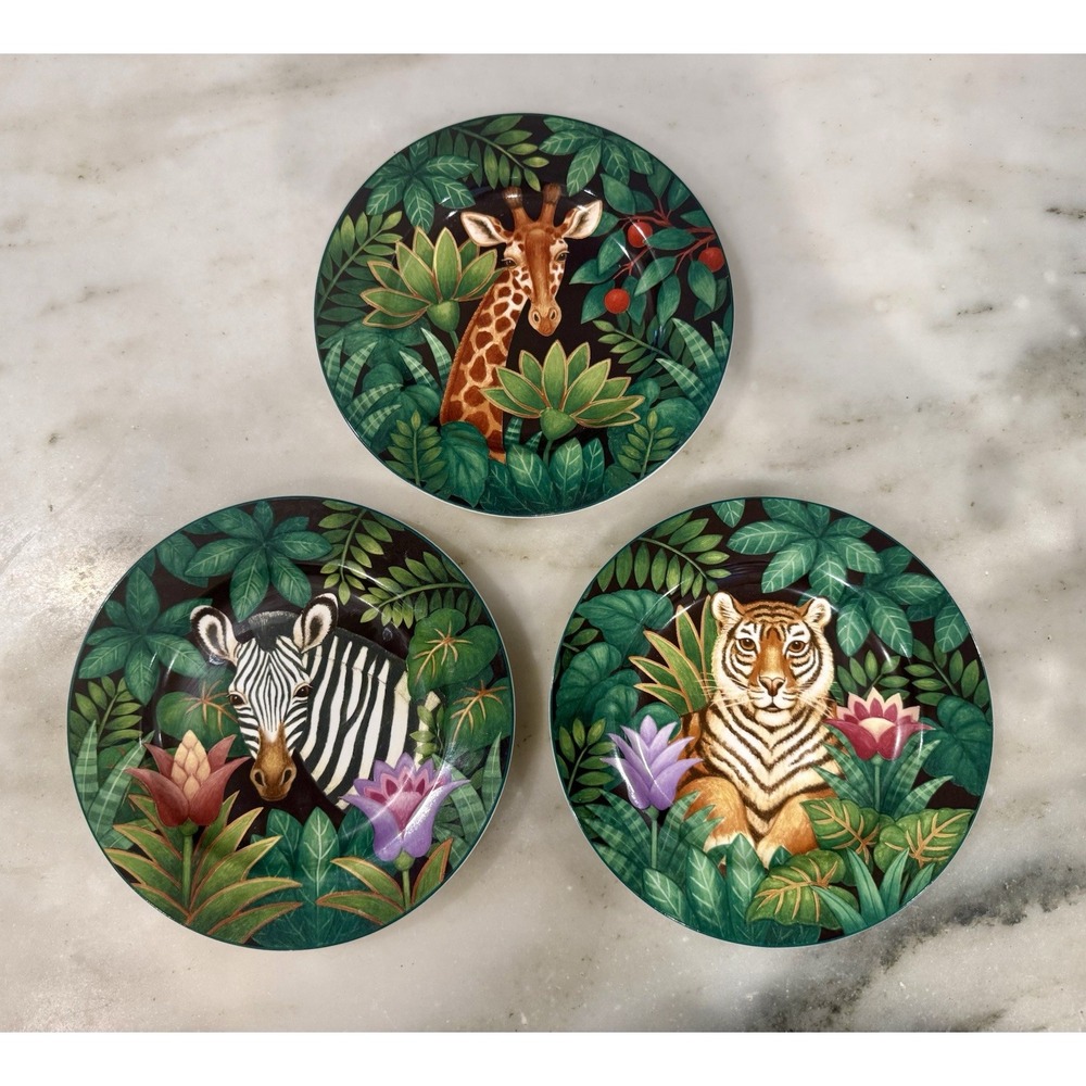Sakura Jungle Stephanie Stouffer-  Tiger Zebra Giraffe Plates Set of 3 - 8.25"d